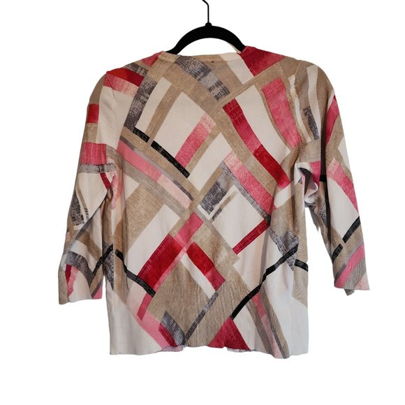 WHBM 3/4 Sleeve Printed Block Cardigan womens size S Gold Sparkle snaps - Picture 4 of 5